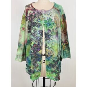 Vintage Y2K Cardigan Top 2X Plus Size CJ Banks Beaded Rhinestones‎ Fairy Cyber